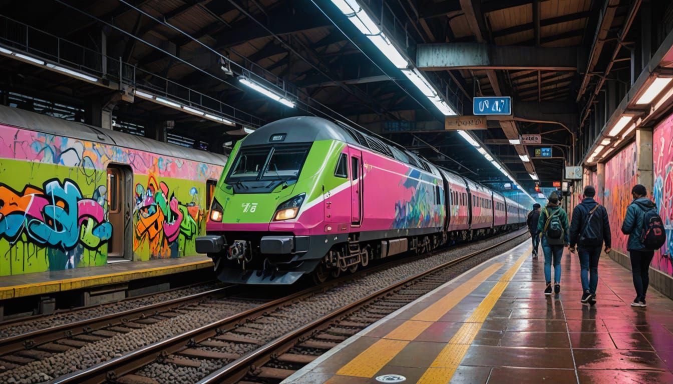 Neo-Expressionist Train Station Splash Art