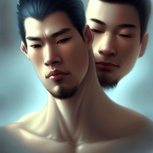 Realistic Portrait of Two Handsome Men in Bed