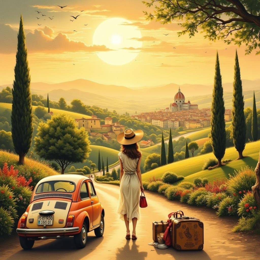 Romantic Vintage Italian Countryside at Sunset