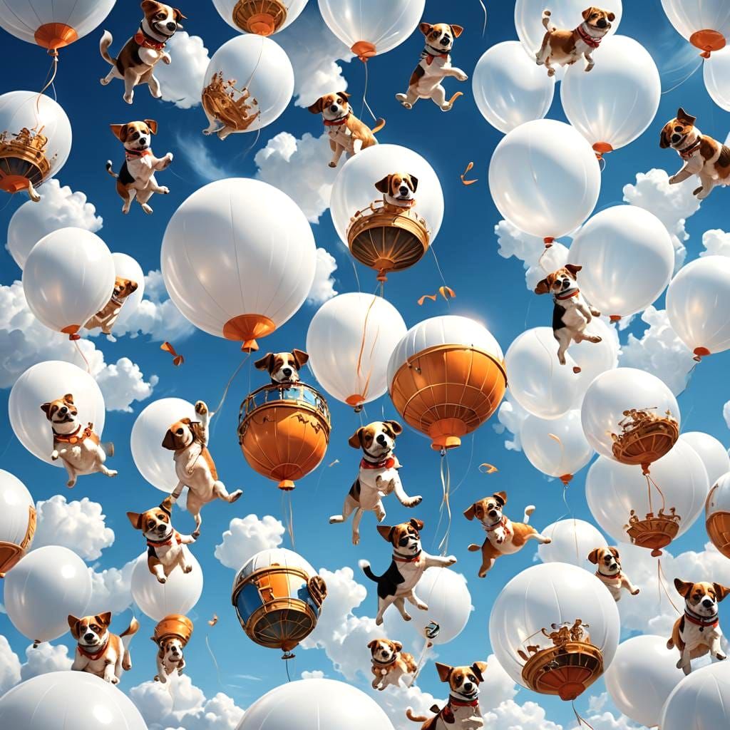 Puppies Dancing Around a Glossy Orb, Fantasy Art