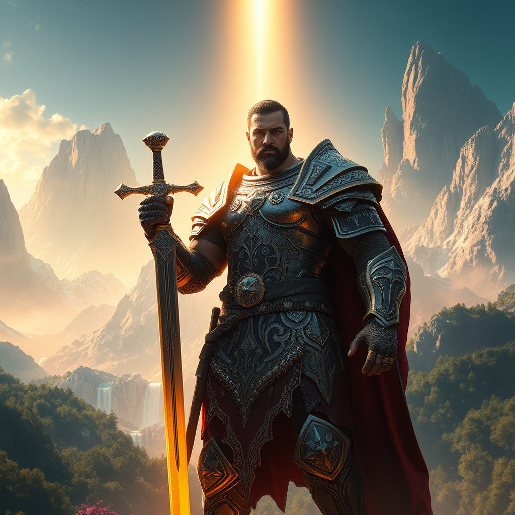 Heroic Warrior in a Golden Landscape