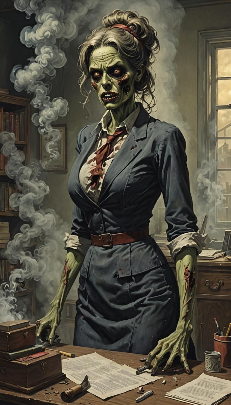 Zombie Pinup Office Worker in Gothic Style