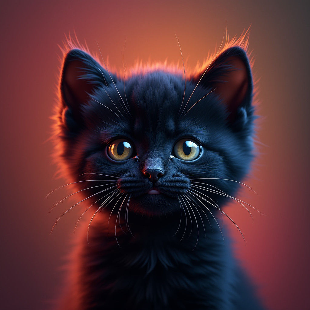 Adorable Black Kitten Portrait in Hyper-Realistic Style