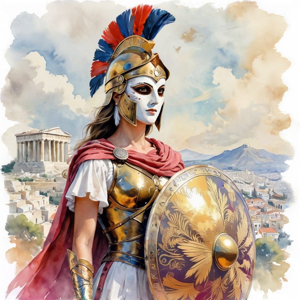 Athena, Goddess of Wisdom, in Watercolor