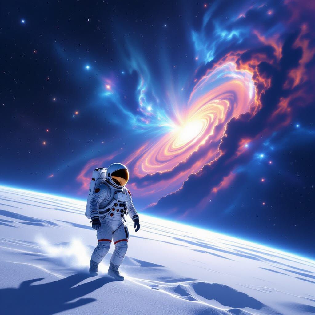 Astronaut Gazes at Colossal Nebula in Epic Space Art