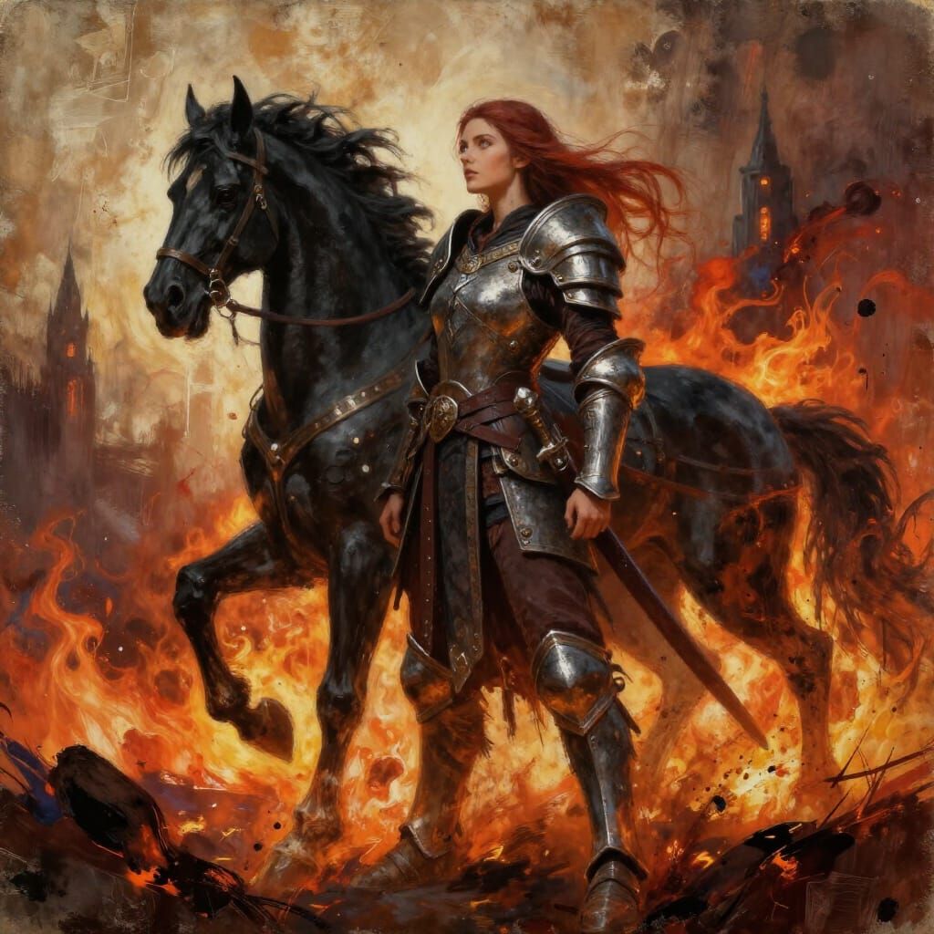 Hellrider Warrior Woman in Fiery Doomscape