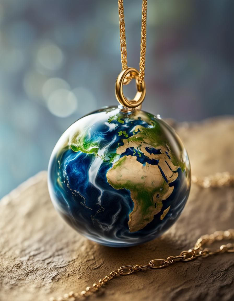 Earth Pendant on Gold Chain, Product Photography