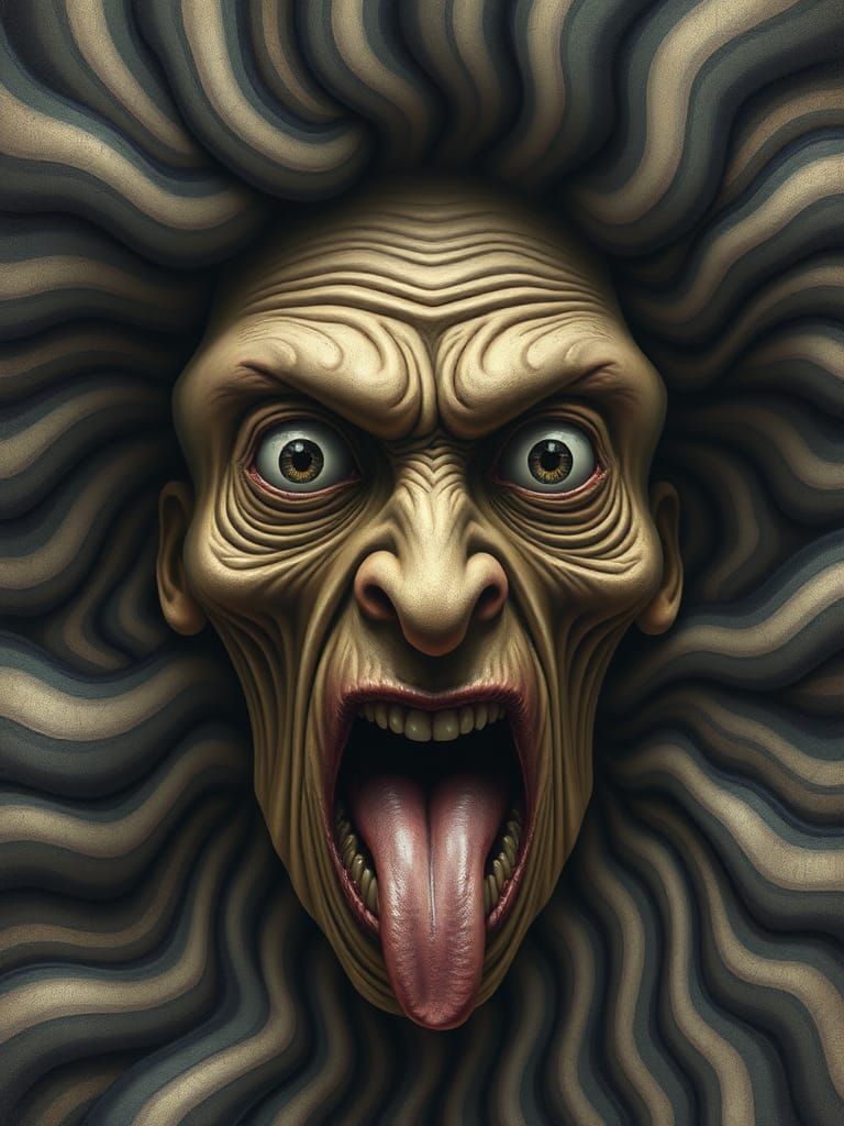 Surreal Grotesque Face Meltdown in Dark Tones