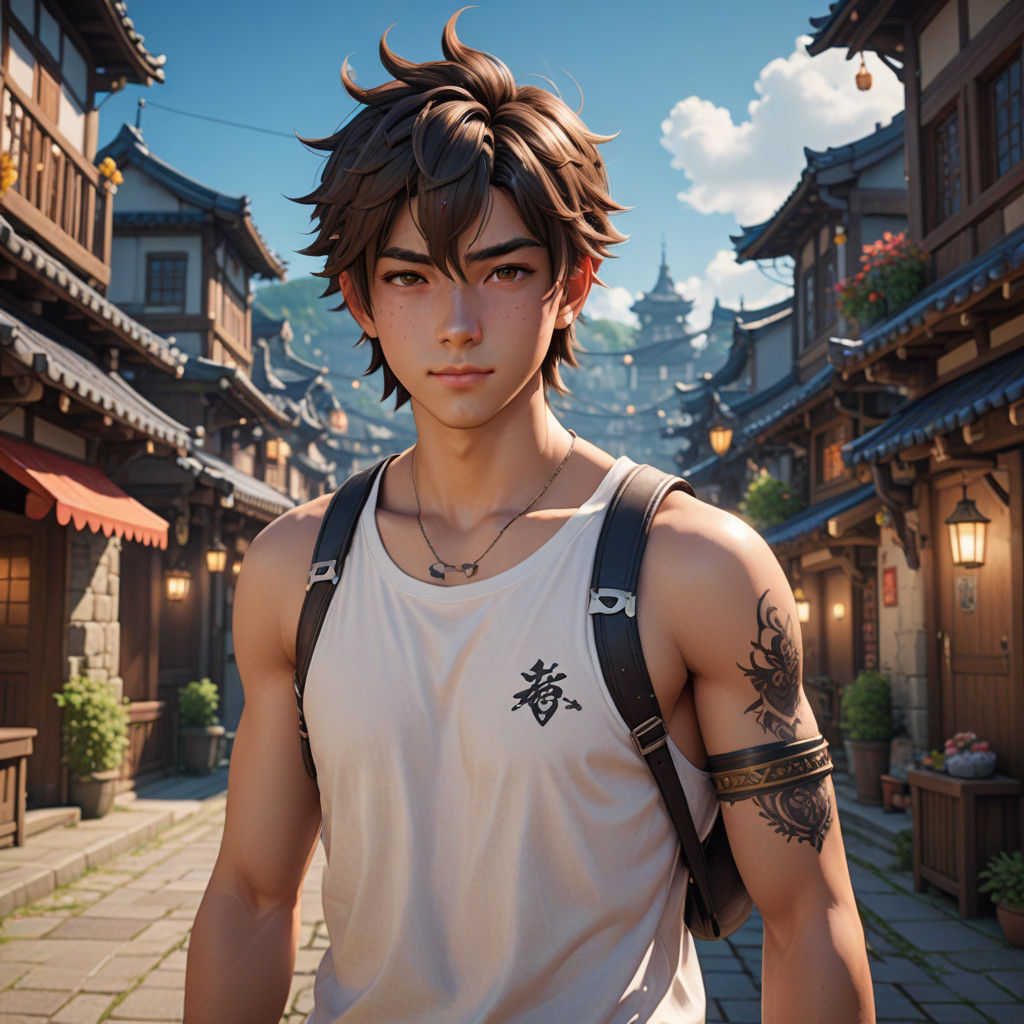 Handsome Latino Man Portrait in Anime Style