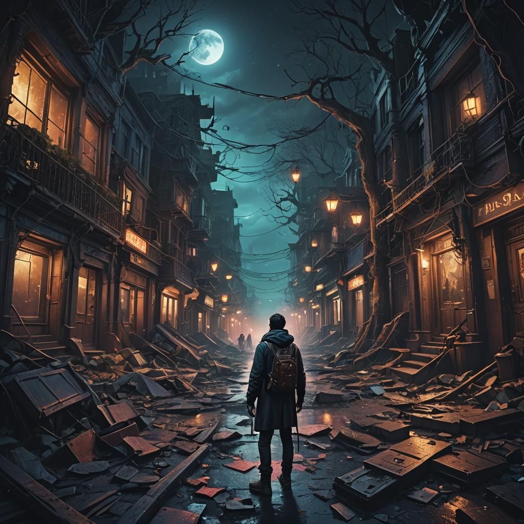 Broken Man Alone: Detailed Matte Painting Album Cover