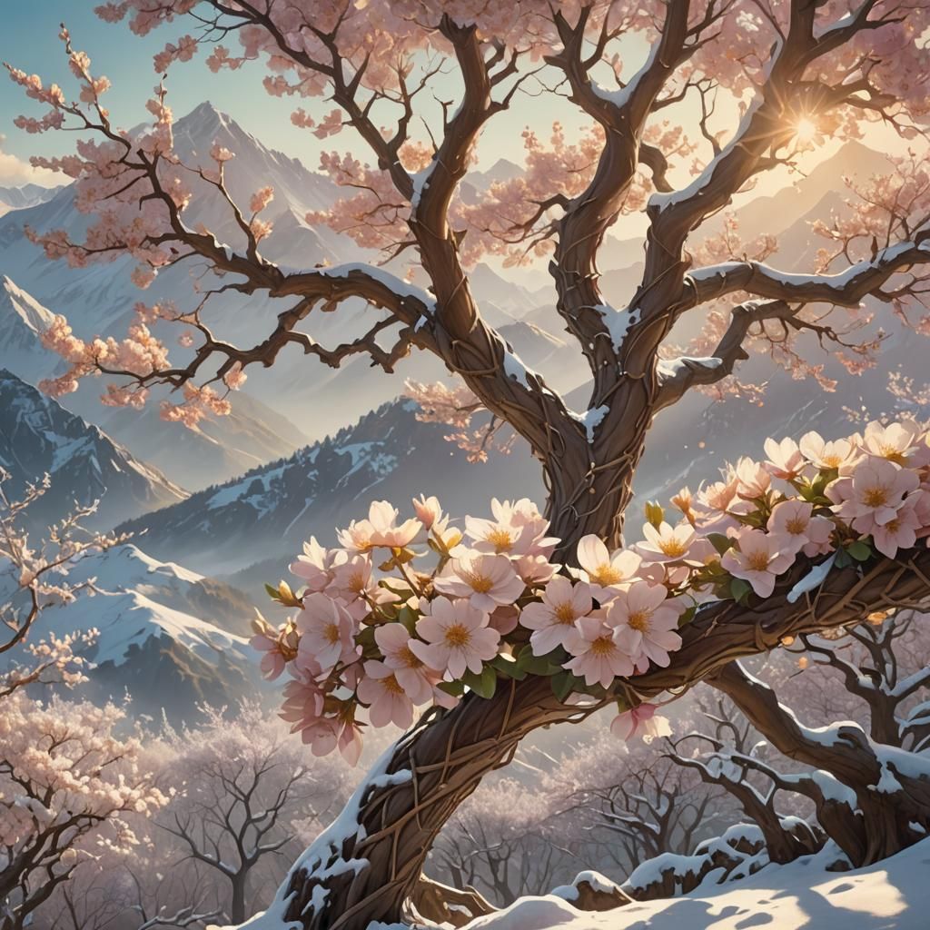 Blossom Tree Digital Matte Painting in Golden Light