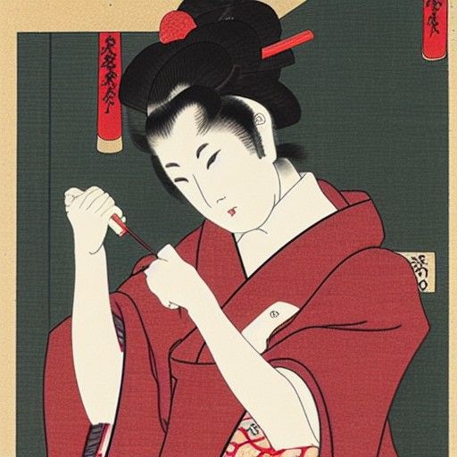 Ukiyo-e Style Image of Woman in Brothel