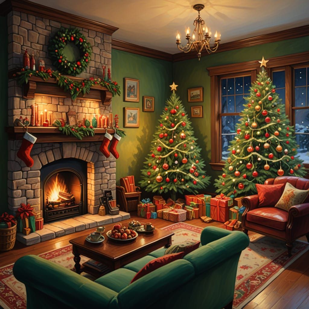 Cozy Christmas Scene Glowing with Festive Warmth