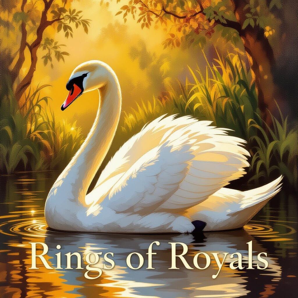 Regal Swan Oil Painting with Golden Light