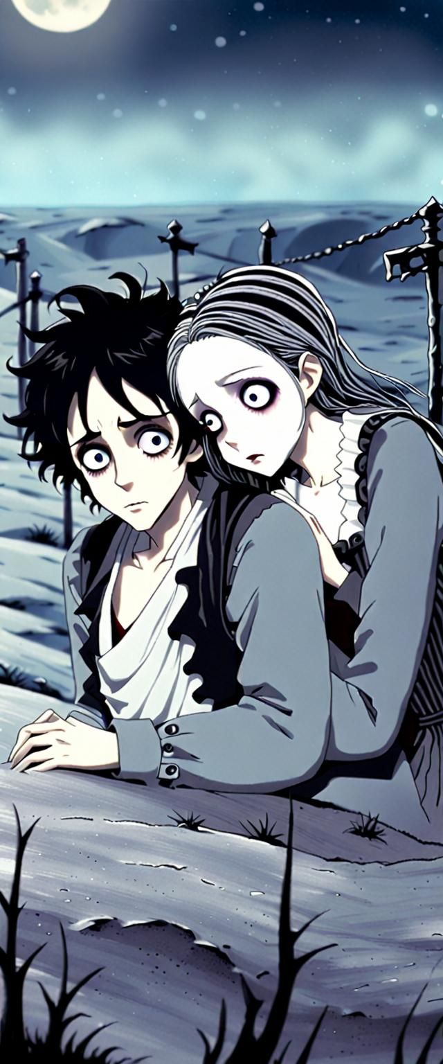 Tim Burton Style Moonscape Anime Illustration