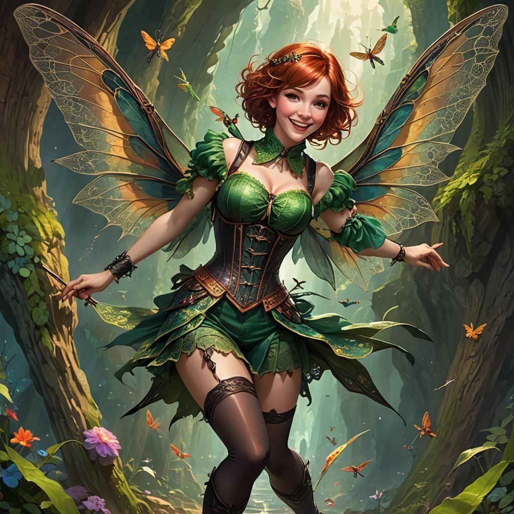 Sorceress Leaping in Psychedelic Cavern