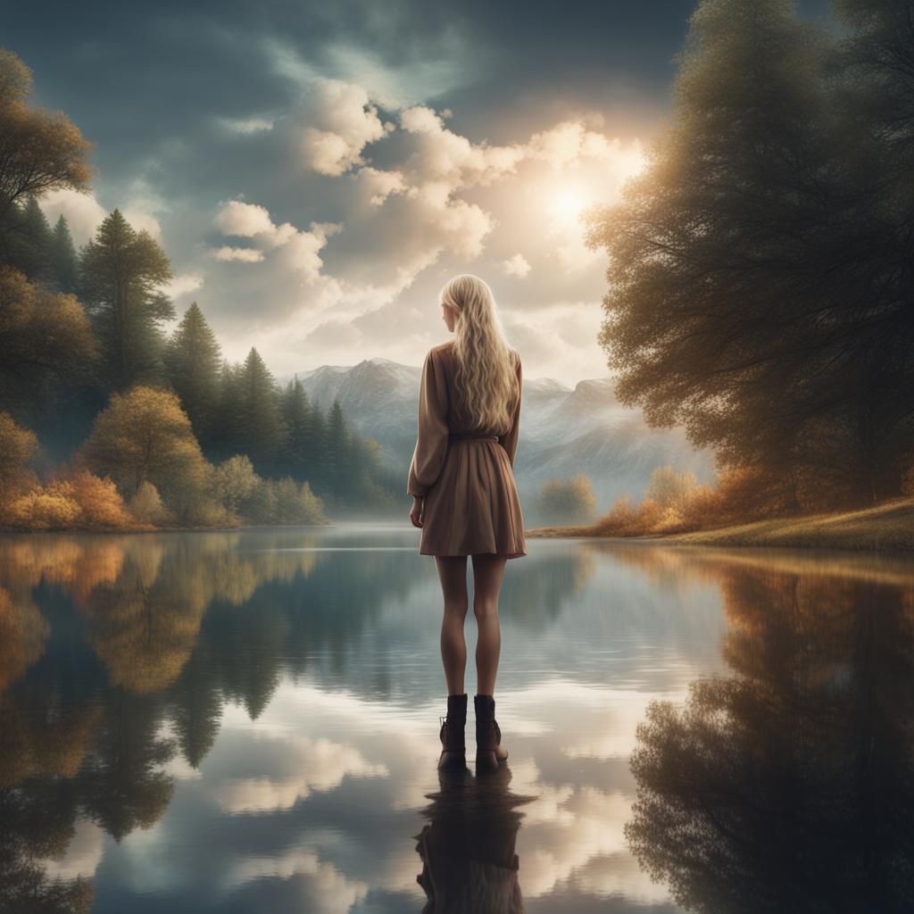 Reflective Serenity: A Lakeside Digital Painting