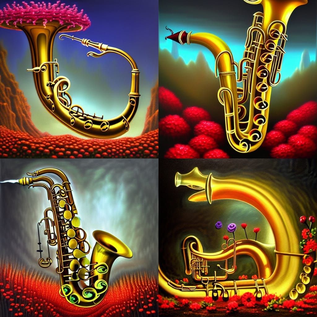 Surreal Saxophone Dog in Romantic Rococo Style