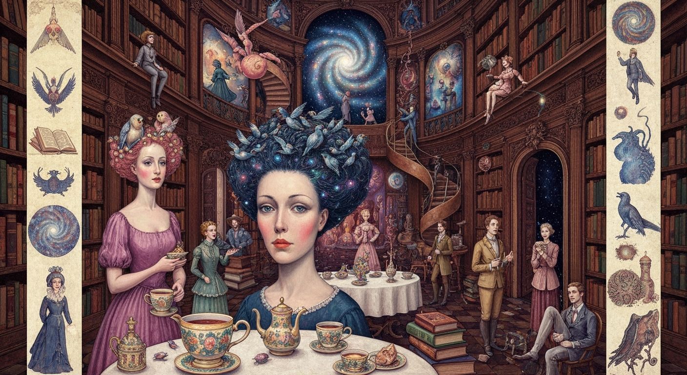 Surreal Tea Party in a Galactic Library