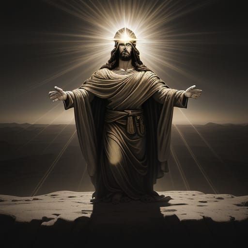 Jesus in Desert Under Divine Light Oil Painting