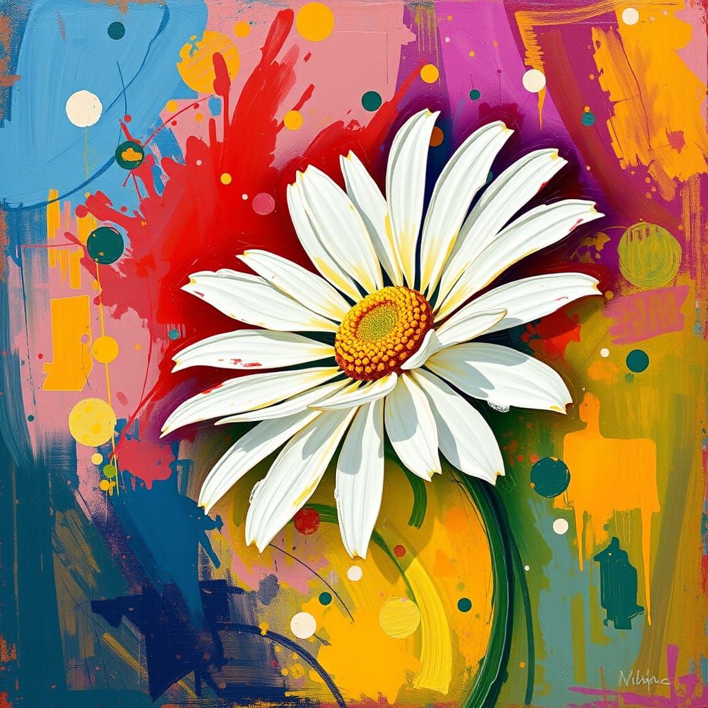 Vibrant Daisy Flower in Whimsical Abstract Style