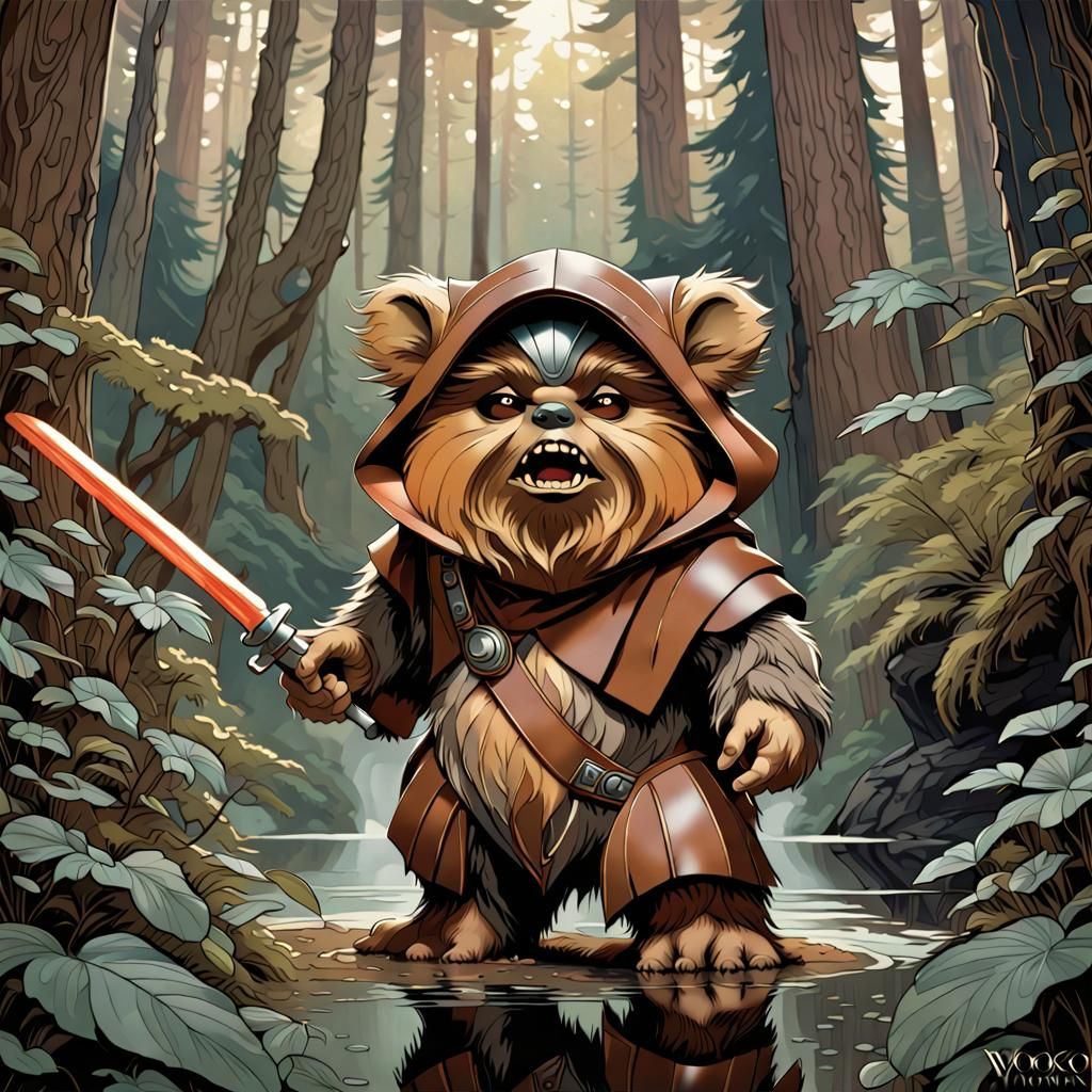 Ewok-Wookie Hybrid Growling in Art Nouveau Style