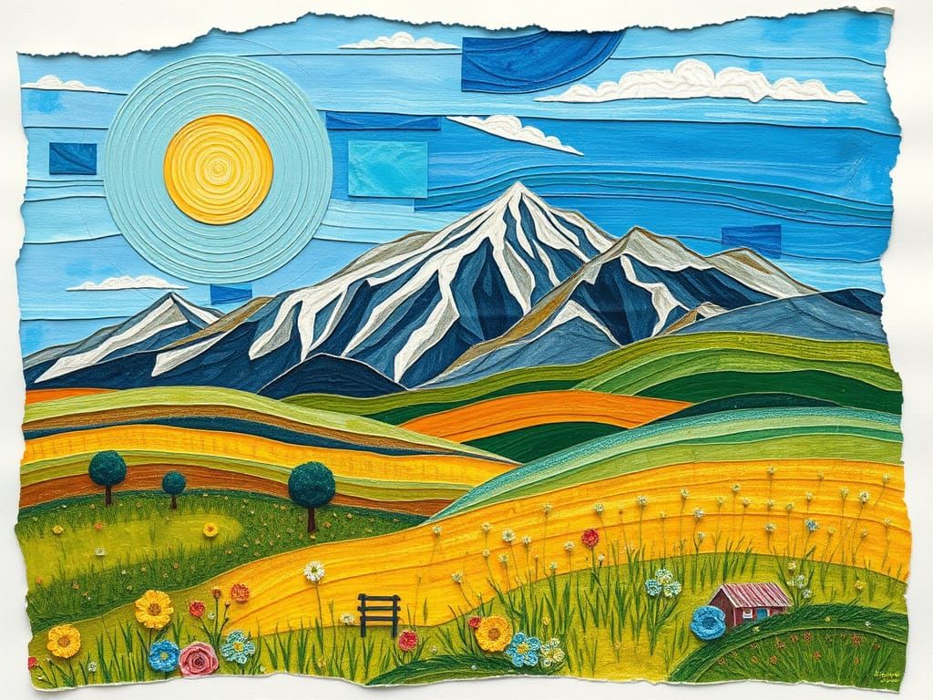 Torn Paper Landscape in Neo-Impressionist Style