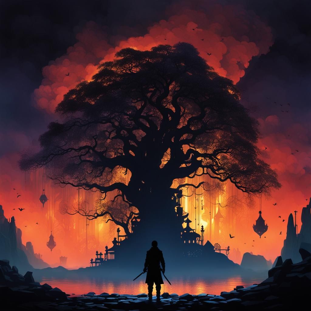 Silhouette of Loneliness and Sadness in Matte Painting