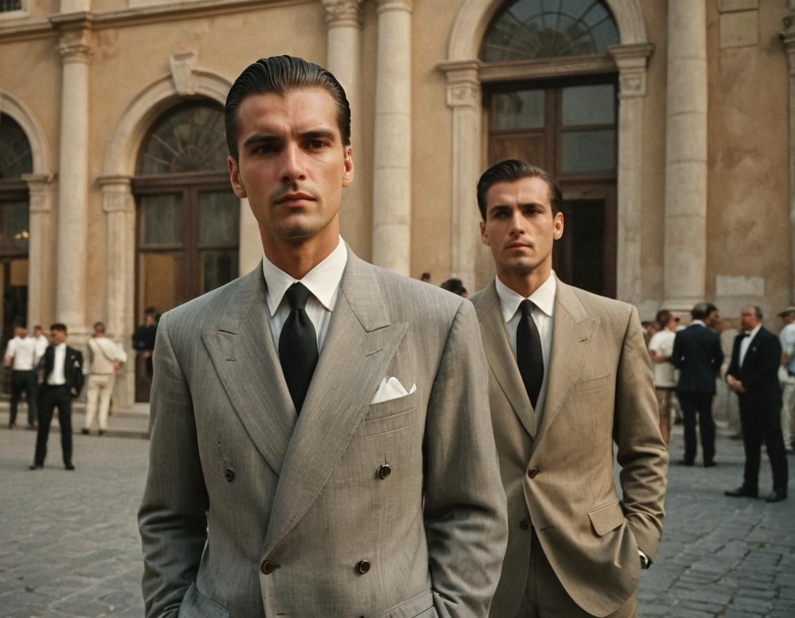 Italian Men in Piazza: Neorealist Portraiture