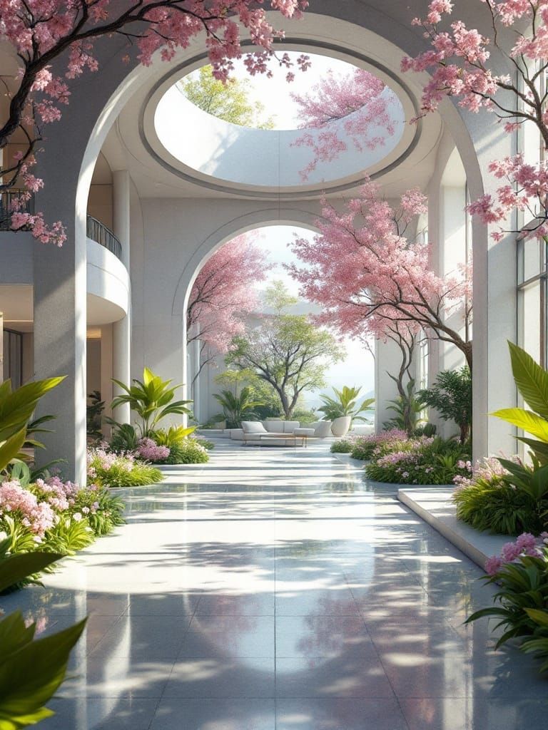 Surreal Eco-Modern Mansion Interior in Vibrant Springtime