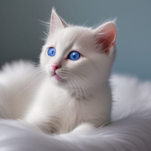 White Kitten on Heavenly Cloud with Blue Eyes