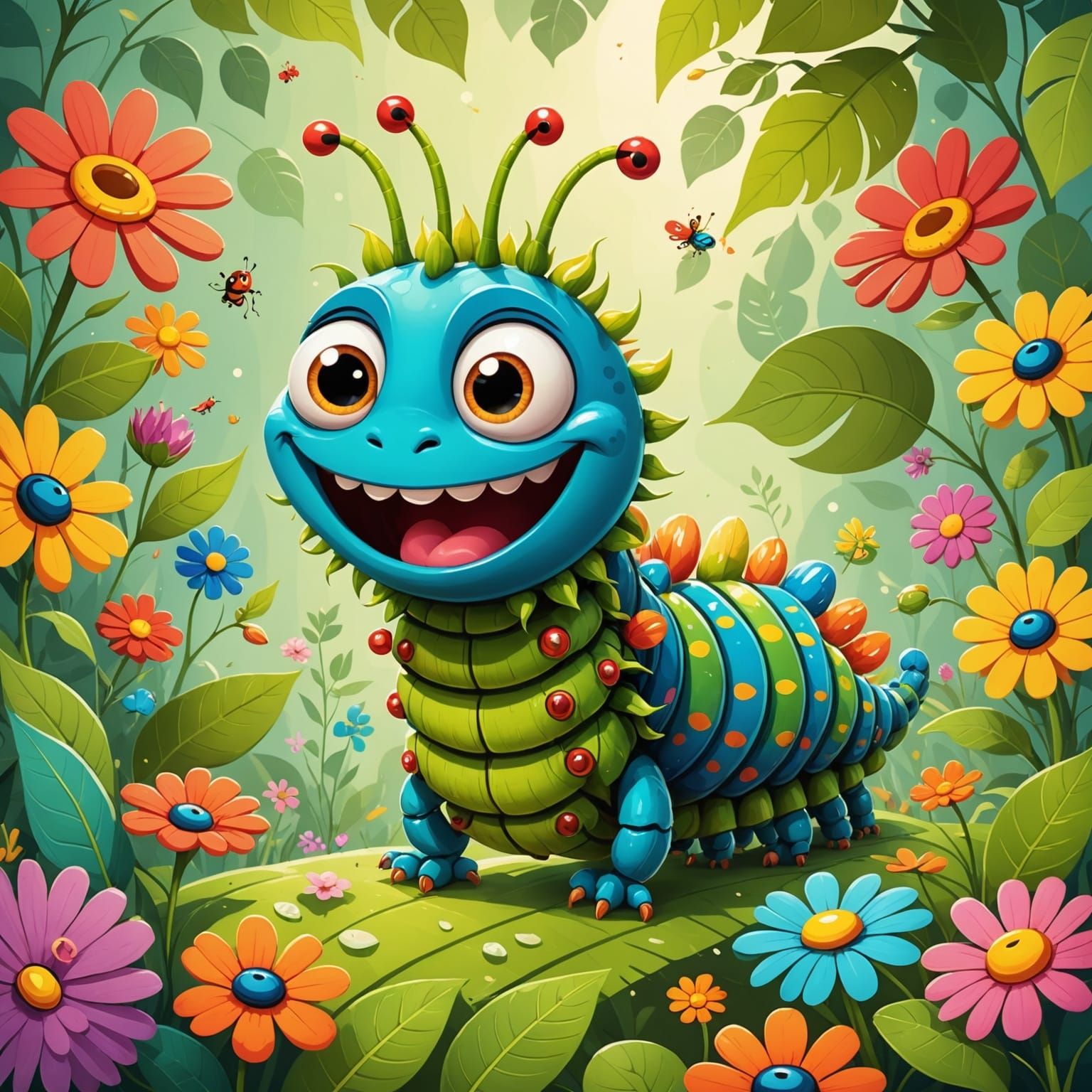Playful Caterpillar in Cartoon Style