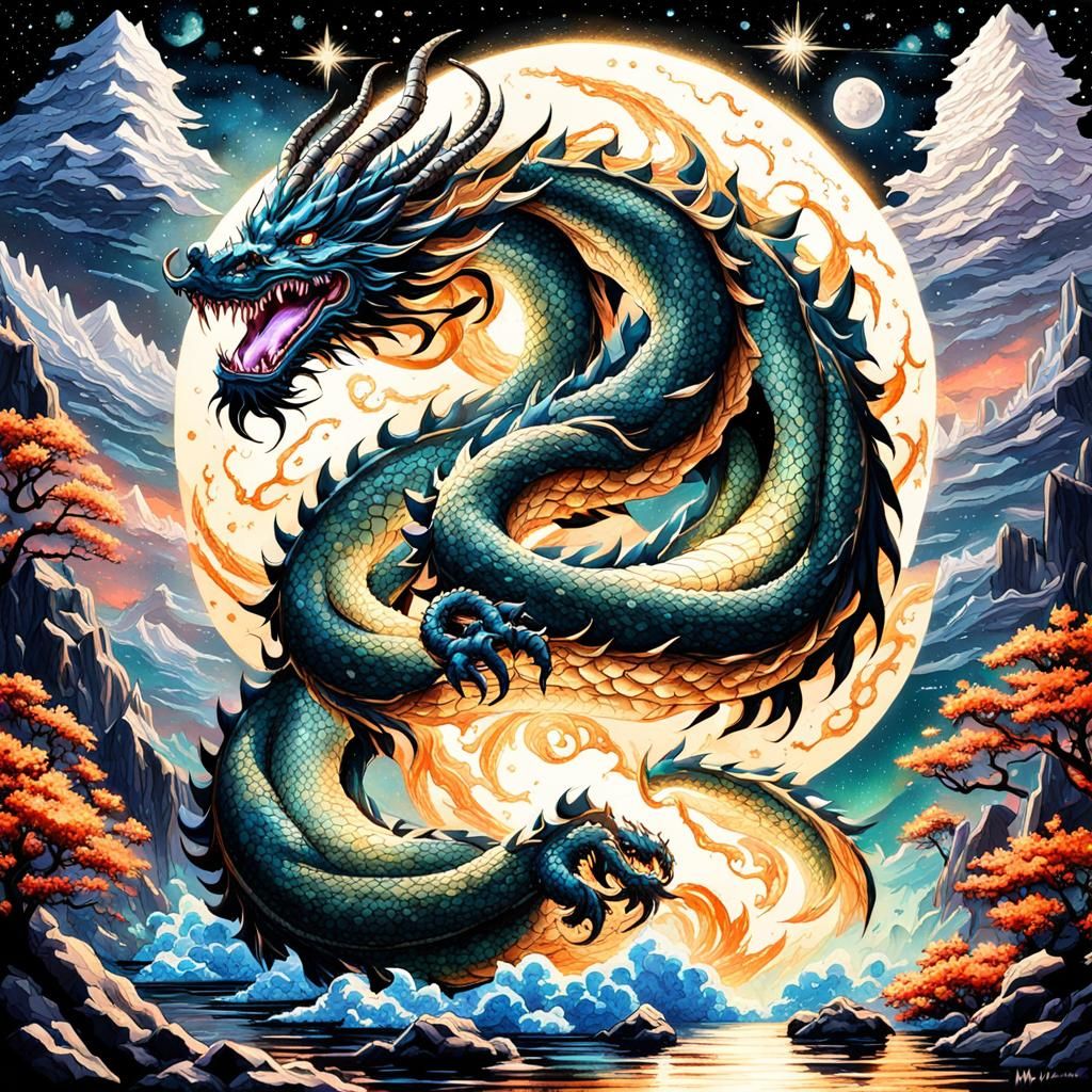 High Gothic Dragon Among Glowing Crystals