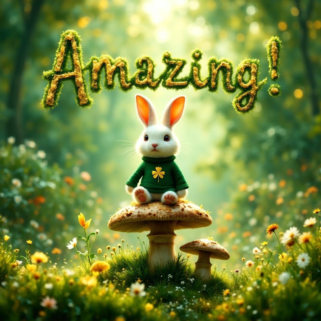 Whimsical Bunny in Enchanted Forest Scene