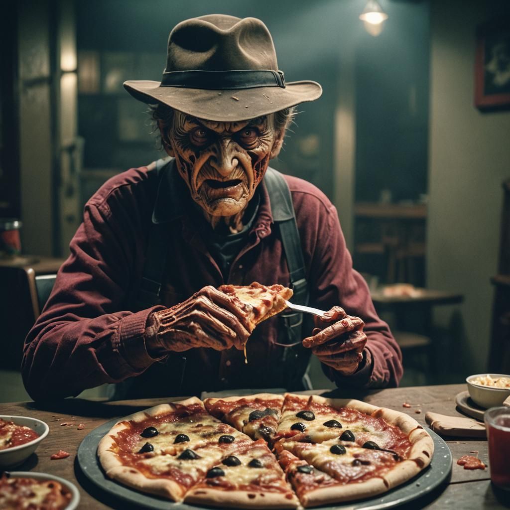 Freddy Krueger's Pizza Night: A Cinematic Still
