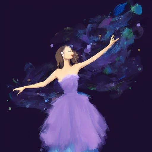 Grumpy Anime Girl in Dreamy Couture, Digital Art