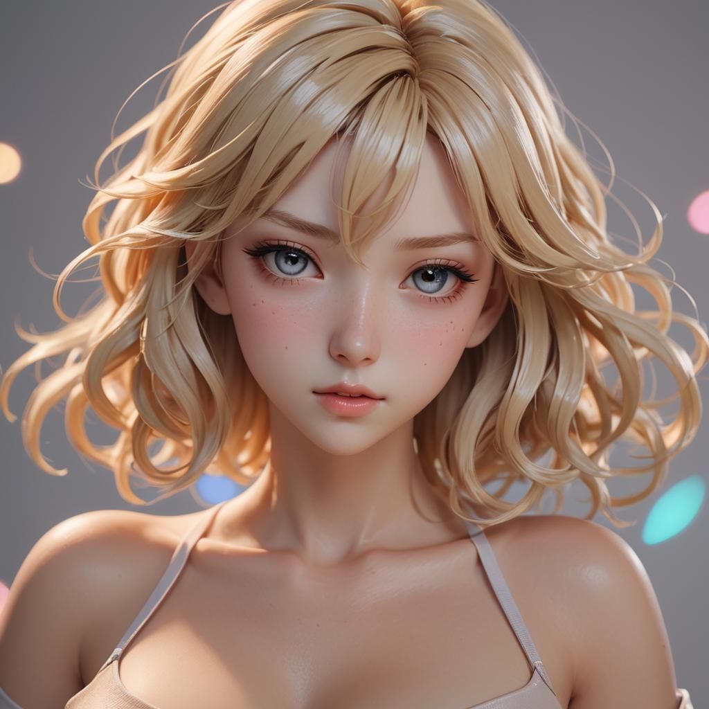 Anime Portrait of Seductive Blonde Woman in 3D