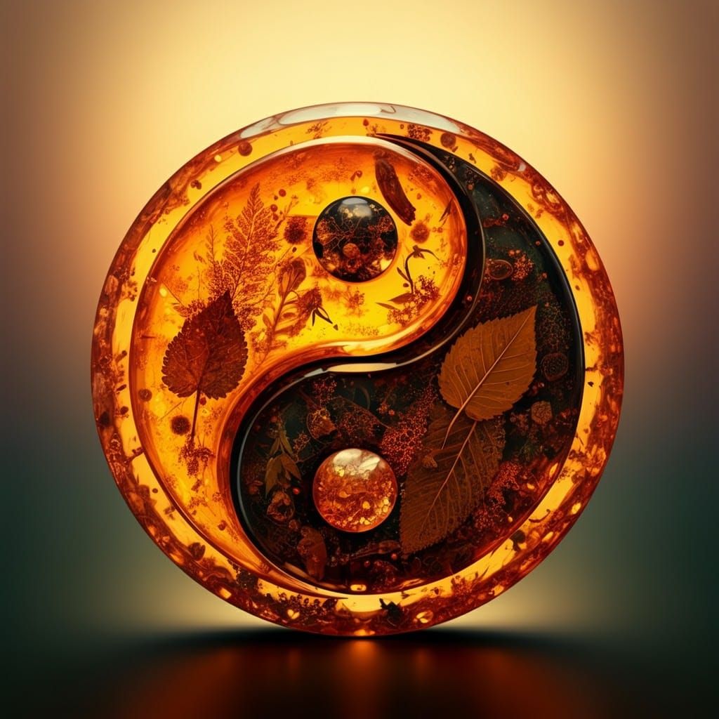 Golden Amber Yin Yang Symbol with Ethereal Glow