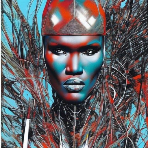 Grace Jones Portrait in Hyperrealistic Style