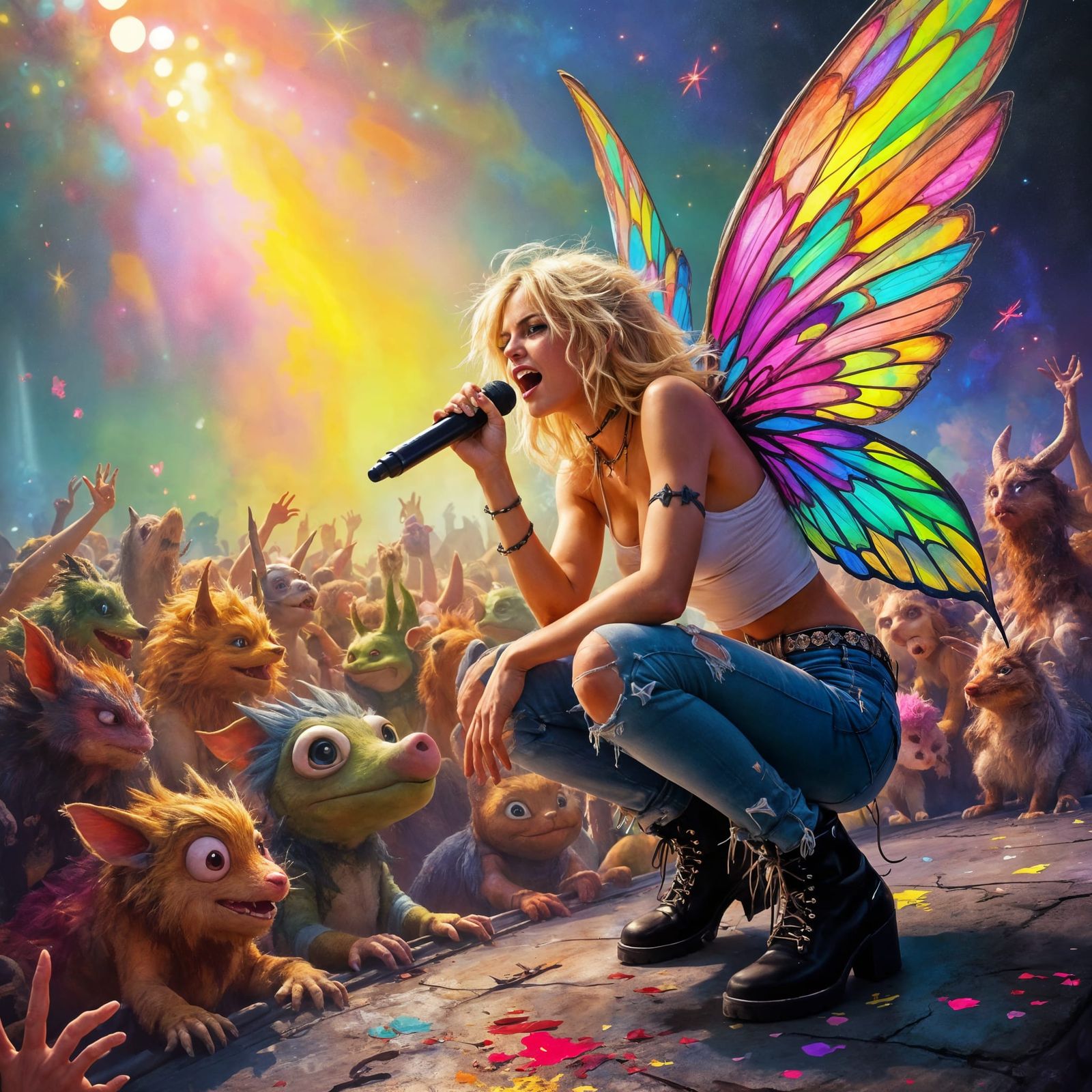 Grunge Rocker Fairy Performs in a Vibrant Street Art Style