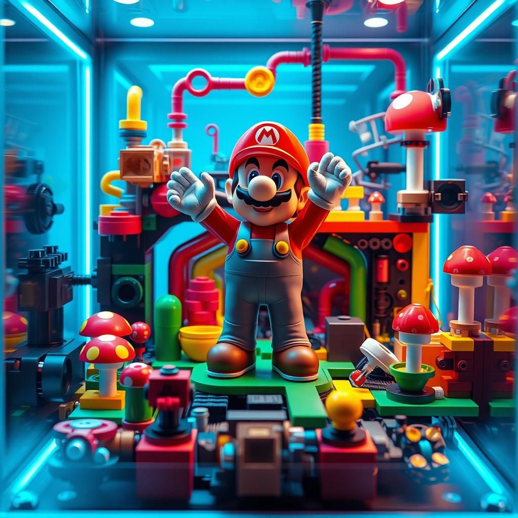 Futuristic Diorama Featuring Blocky Video Game Character