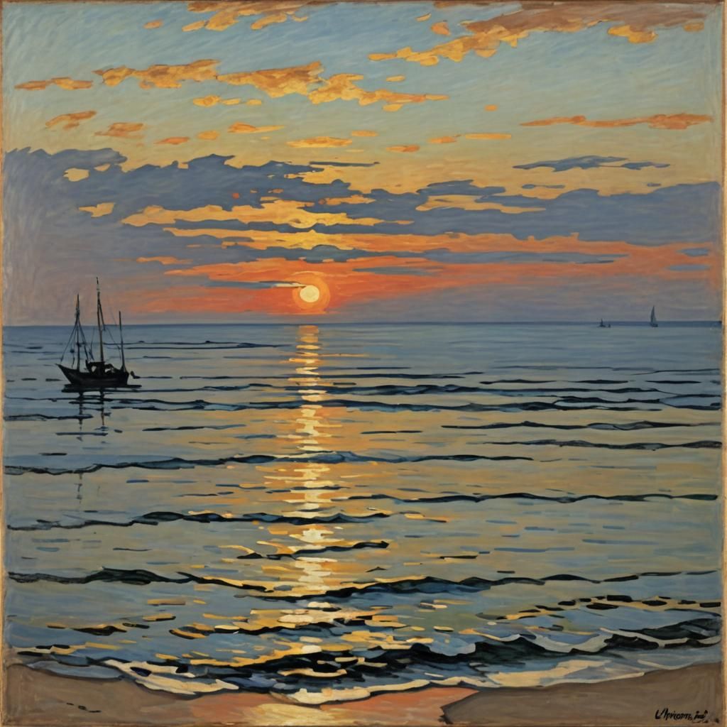 Seashore Sunset in Abstract Impressionist Style