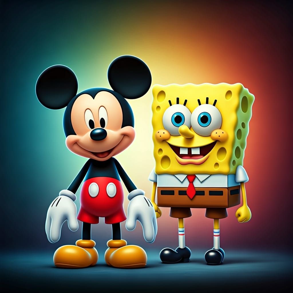Mickey and SpongeBob: 3D Digital Art Concept