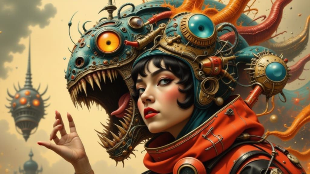 Alien Invasion Concept Art in Vintage Futurism Style