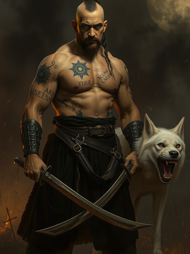 Mystical Cossack Warrior Under Dark Moon