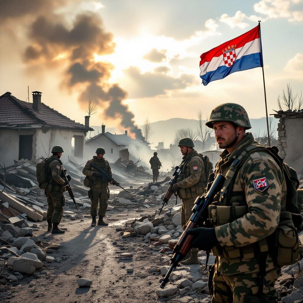 Croatian War of Independence 1991: Soldiers Defend Ruins