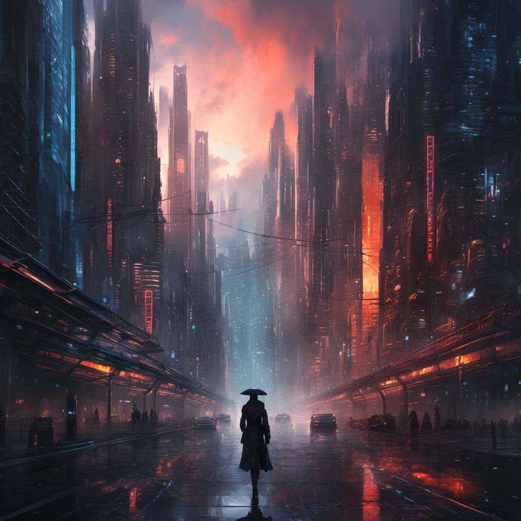 Cyberpunk Dream: Mosaic Face, City, and Sunset