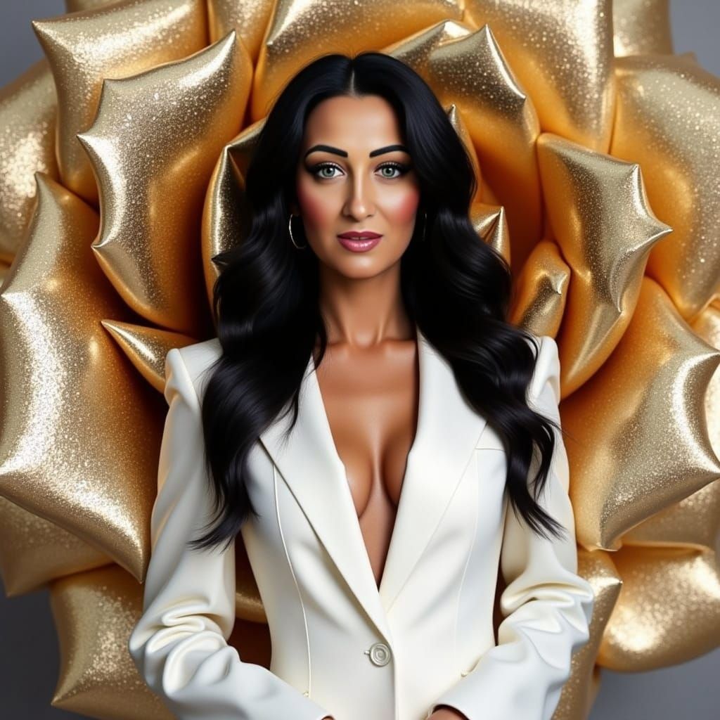 Woman in White Dress with Golden Rose