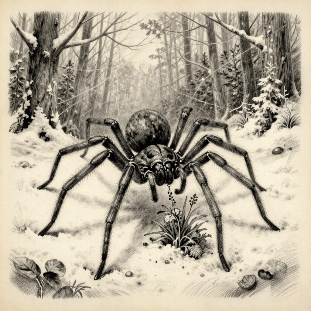 Spider Sewing Plants in Snowy Forest