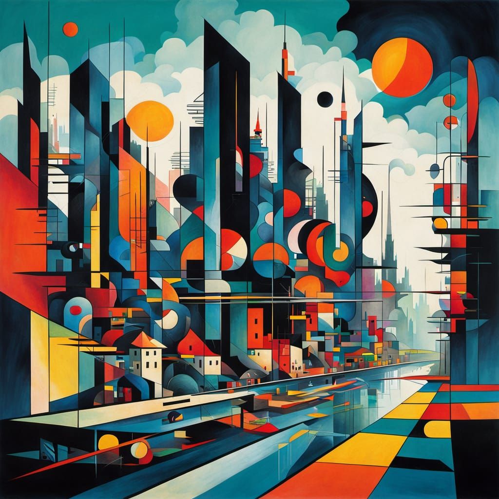 Futuristic Cityscape in Kandinsky's Abstract Style